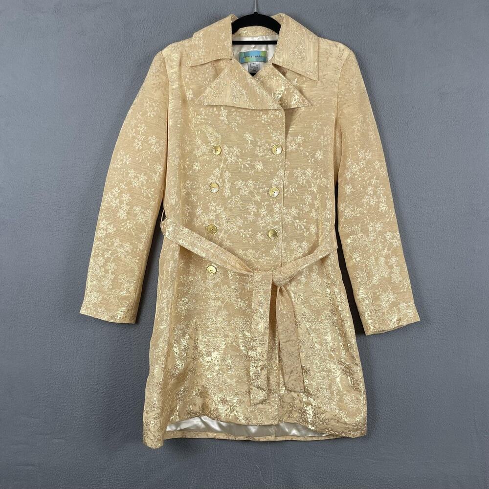 Beth Bowley Coat Womens 4 Floral Brocade Belted Double Breasted Dressy Jacket